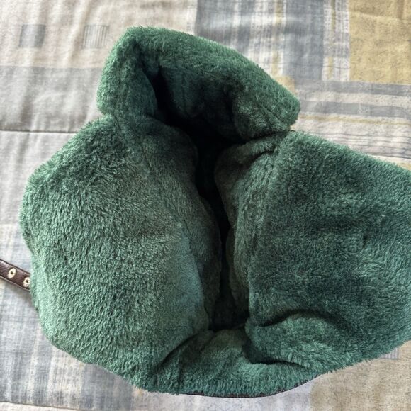 Dark Brown Faux Green Fur Trapper Faux Leather Cosplay Props Winter Hat - Picture 8 of 15